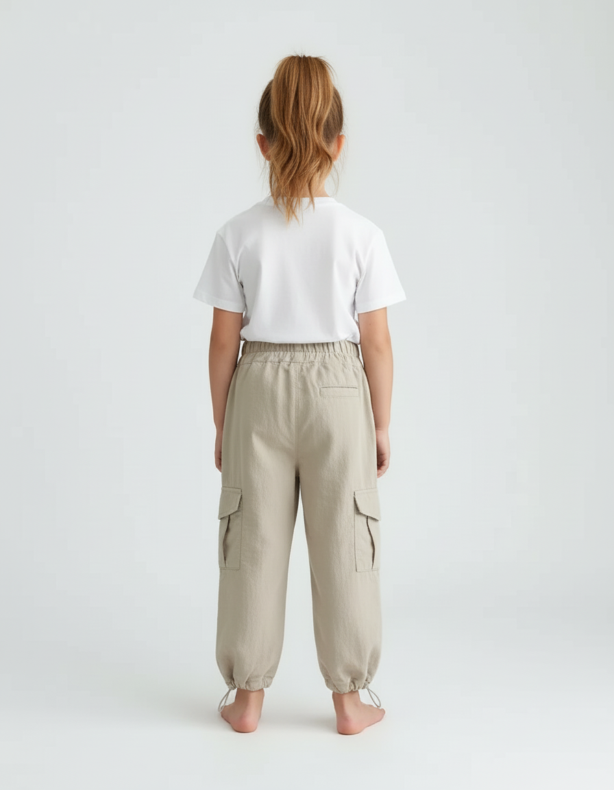 Pantalon Cargo Beige Coton Ample Poches Cordon Enfant - Lin - vue 2