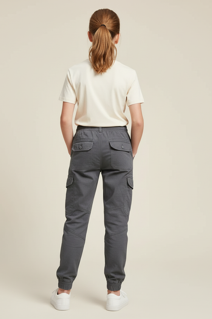 Pantalon Cargo Gris Multipoches Coton Décontracté Enfant - vue 2