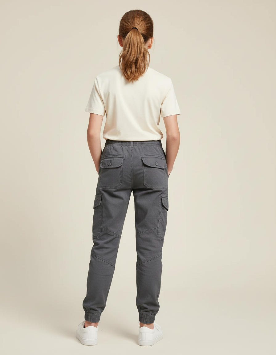 Pantalon Cargo Gris Multipoches Coton Décontracté Enfant - vue 2