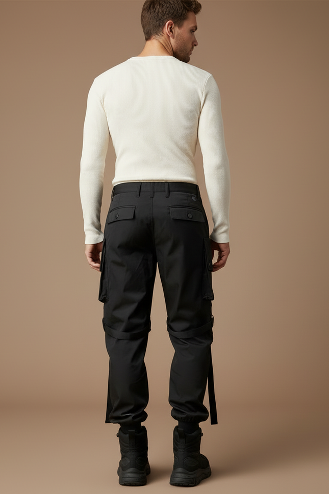 Pantalon Cargo Noir Tactique Multipoches Homme Streetwear - Polyester - vue 2