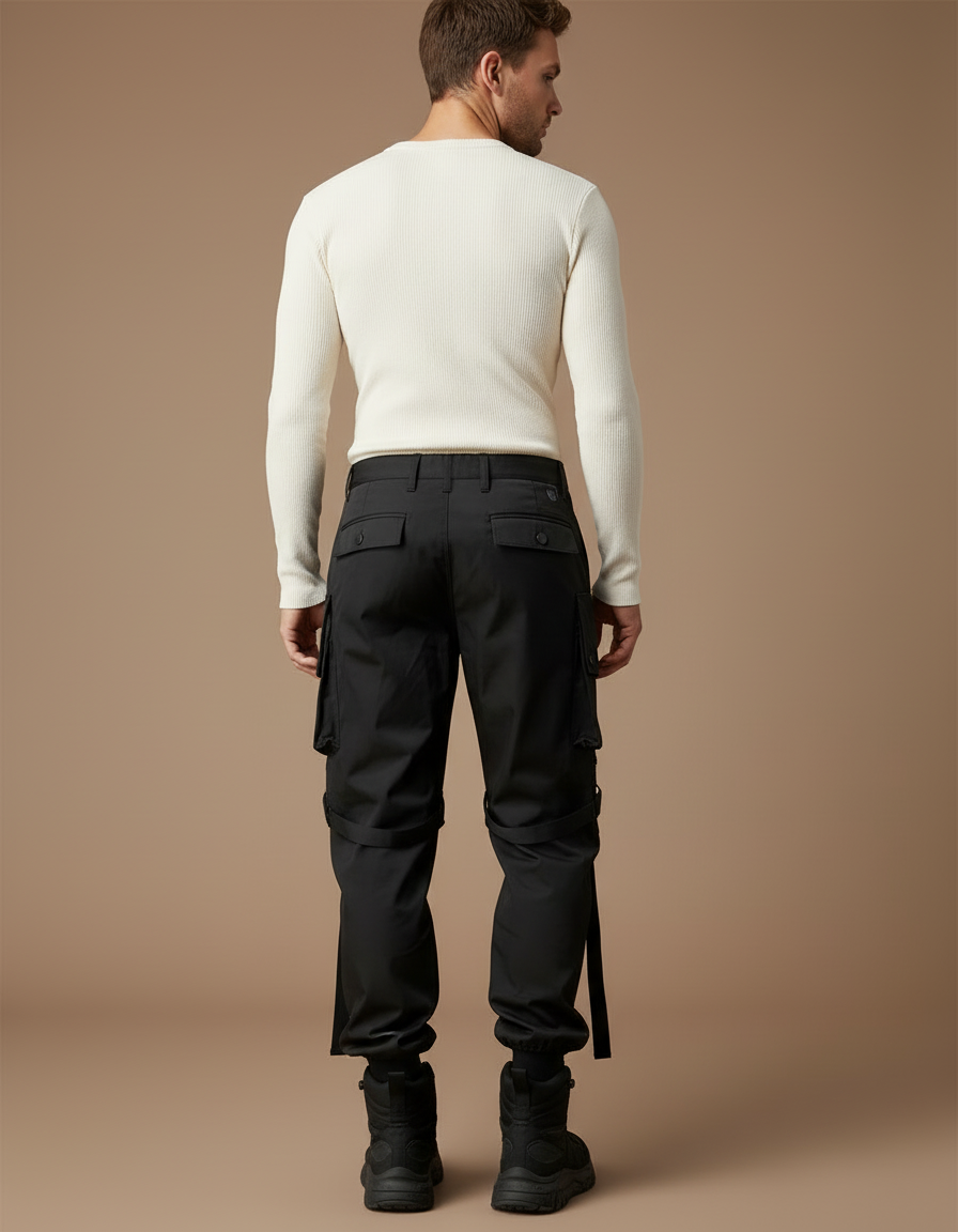 Pantalon Cargo Noir Tactique Multipoches Homme Streetwear - Polyester - vue 2