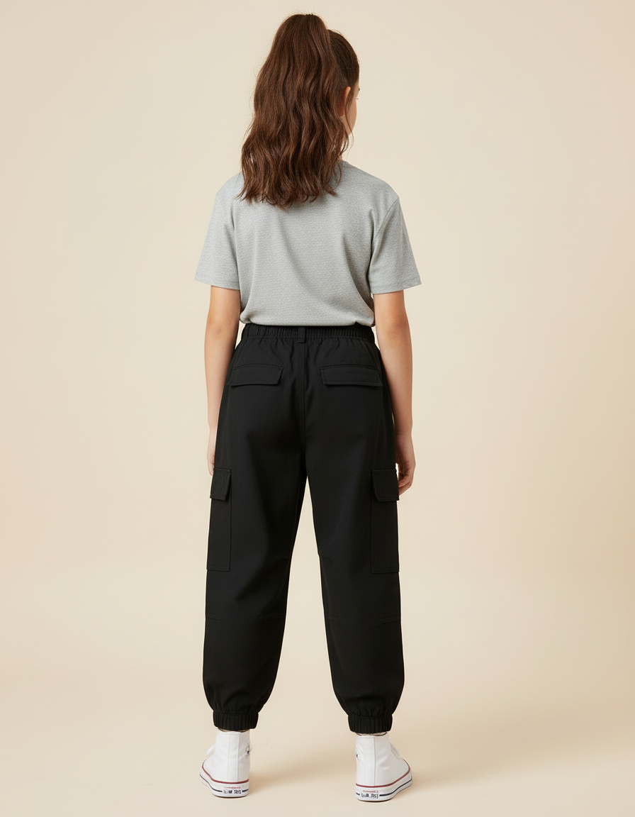 Pantalon Cargo Noir Ample Décontracté Enfant - Polyester - vue 2