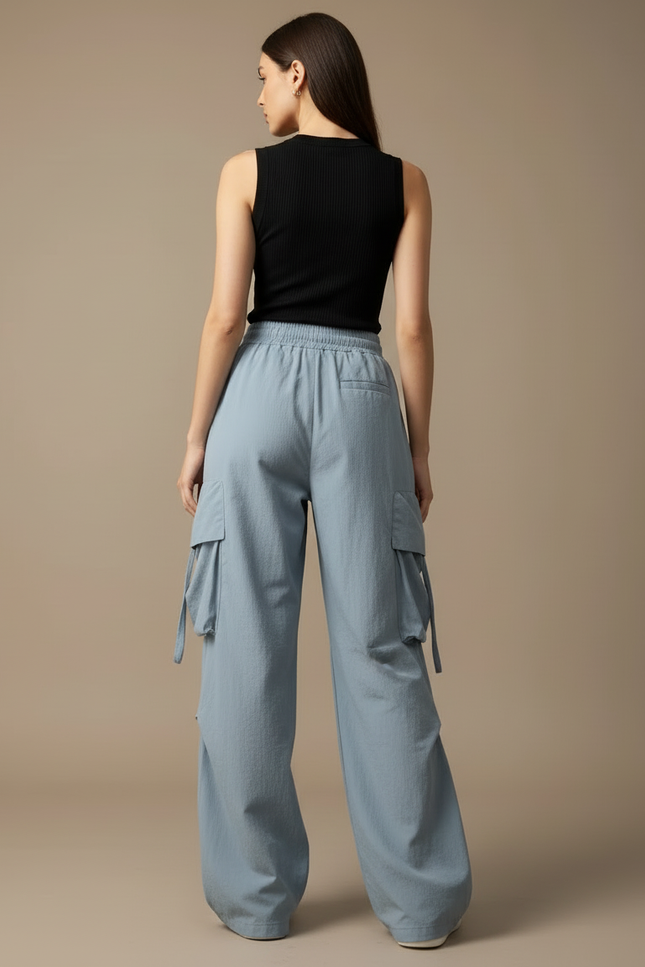 Pantalon Cargo Bleu Ample Multipoches Décontracté Femme - Polyester - vue 2