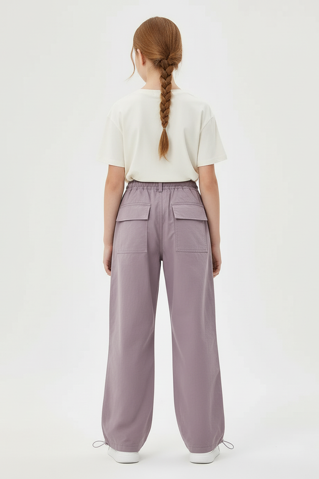 Pantalon Cargo Ample Violet Multipoches Fille Décontracté - Polyester - vue 2