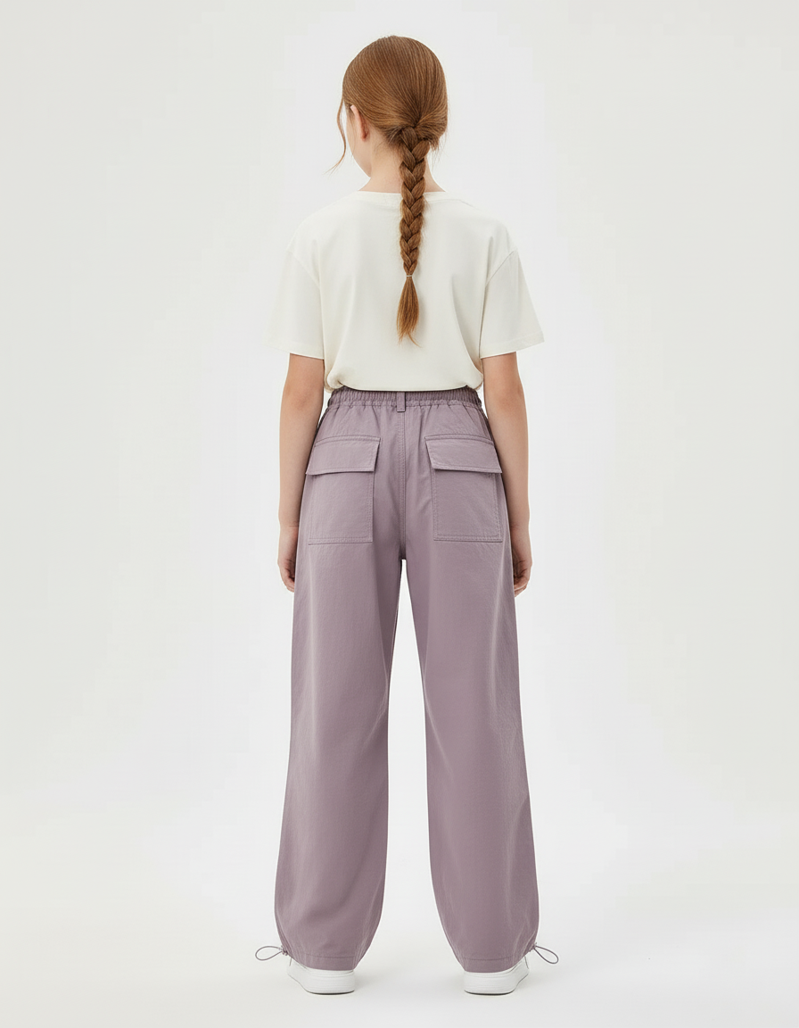 Pantalon Cargo Ample Violet Multipoches Fille Décontracté - Polyester - vue 2