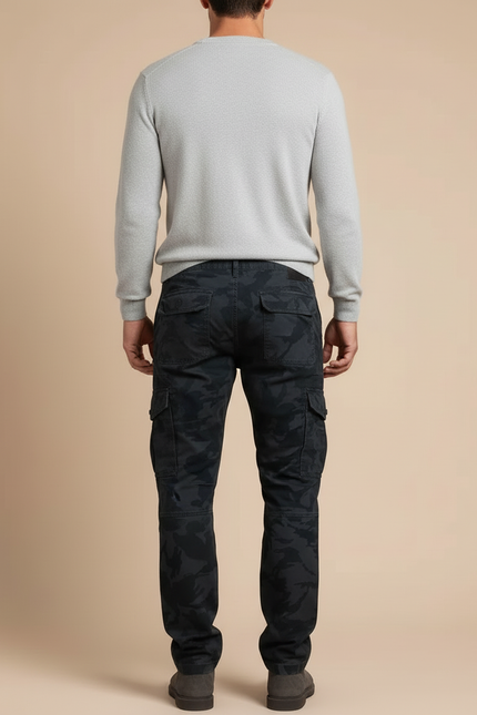 Pantalon Cargo Camouflage Noir Ample Coton Homme - vue 2