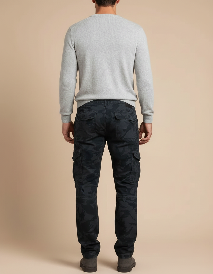Pantalon Cargo Camouflage Noir Ample Coton Homme - vue 2