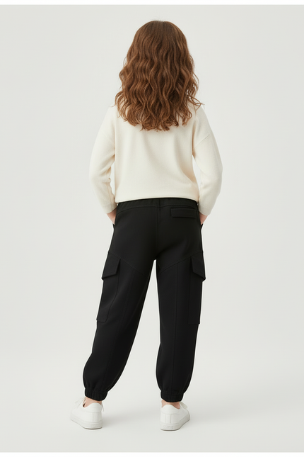 Pantalon Cargo Noir Ample Enfant Multipoches Coton - Molleton - vue 2