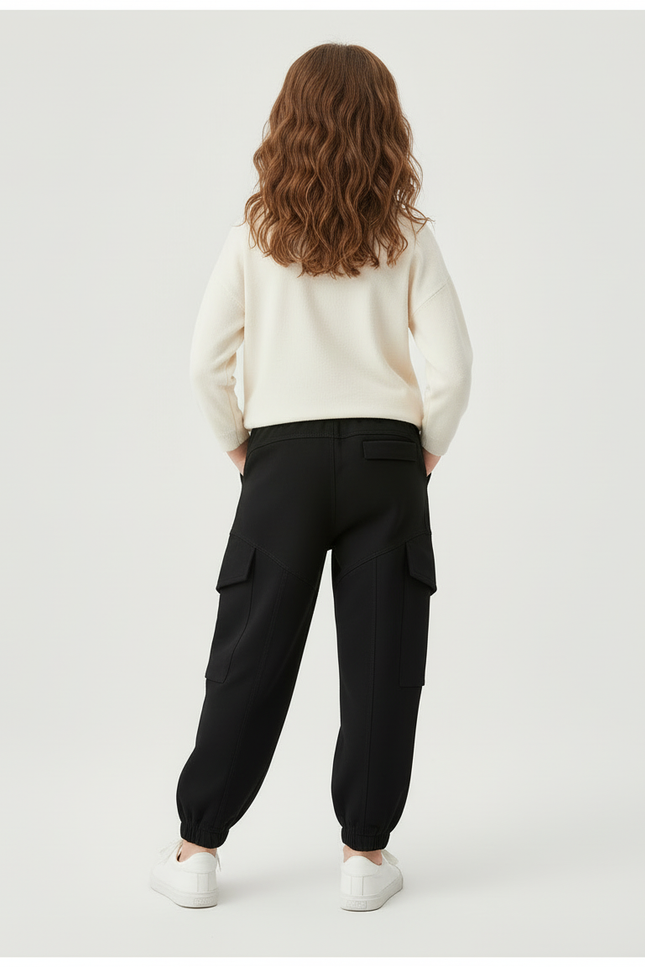 Pantalon Cargo Noir Ample Enfant Multipoches Coton - Molleton - vue 2