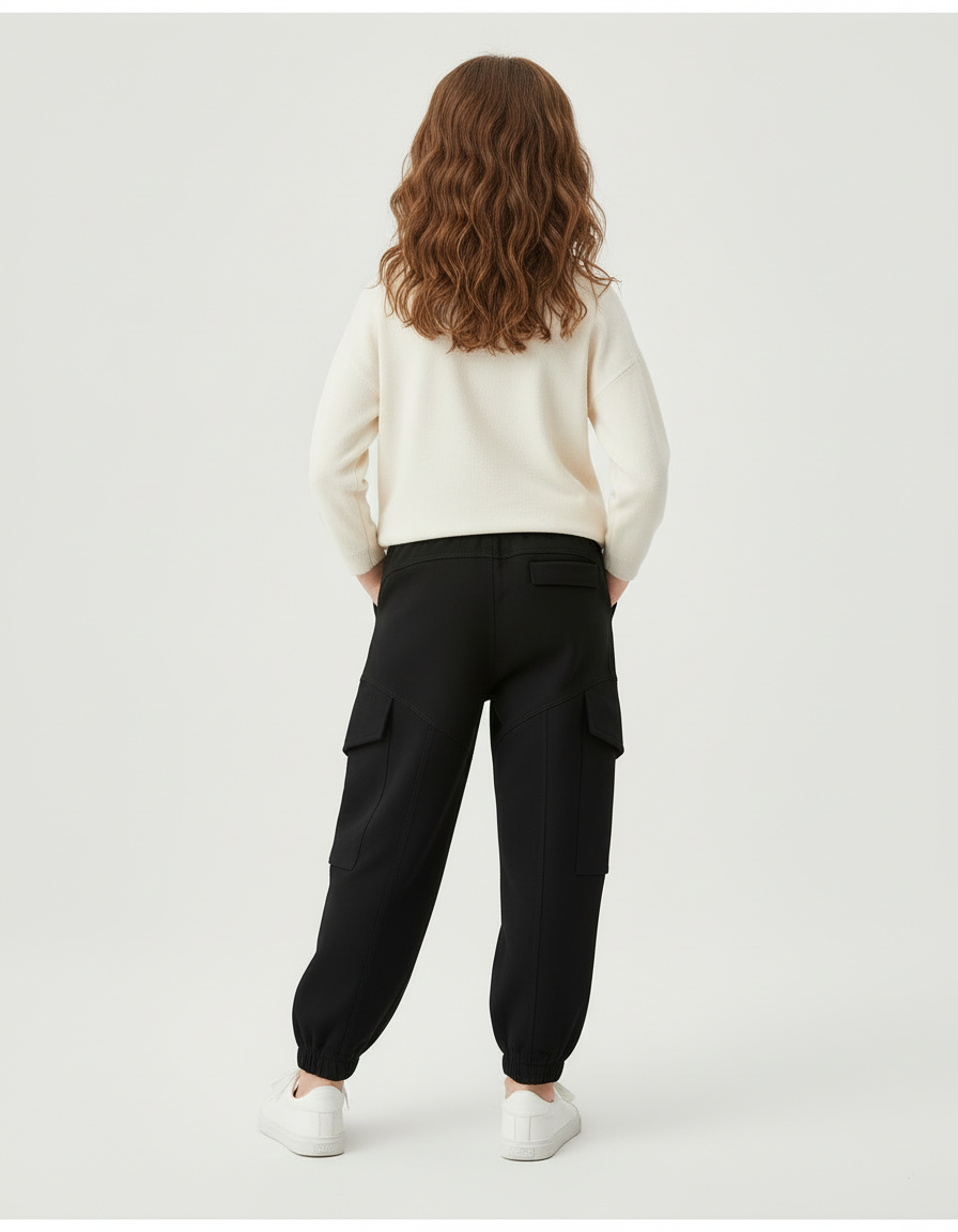 Pantalon Cargo Noir Ample Enfant Multipoches Coton - Molleton - vue 2
