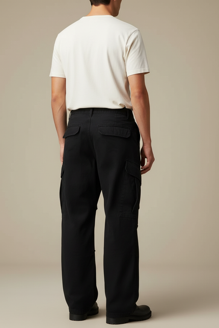 Pantalon Cargo Noir Ample Homme Multipoches - Toile - vue 2