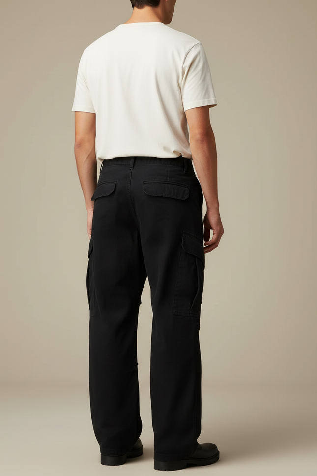 Pantalon Cargo Noir Ample Homme Multipoches - Toile - vue 2