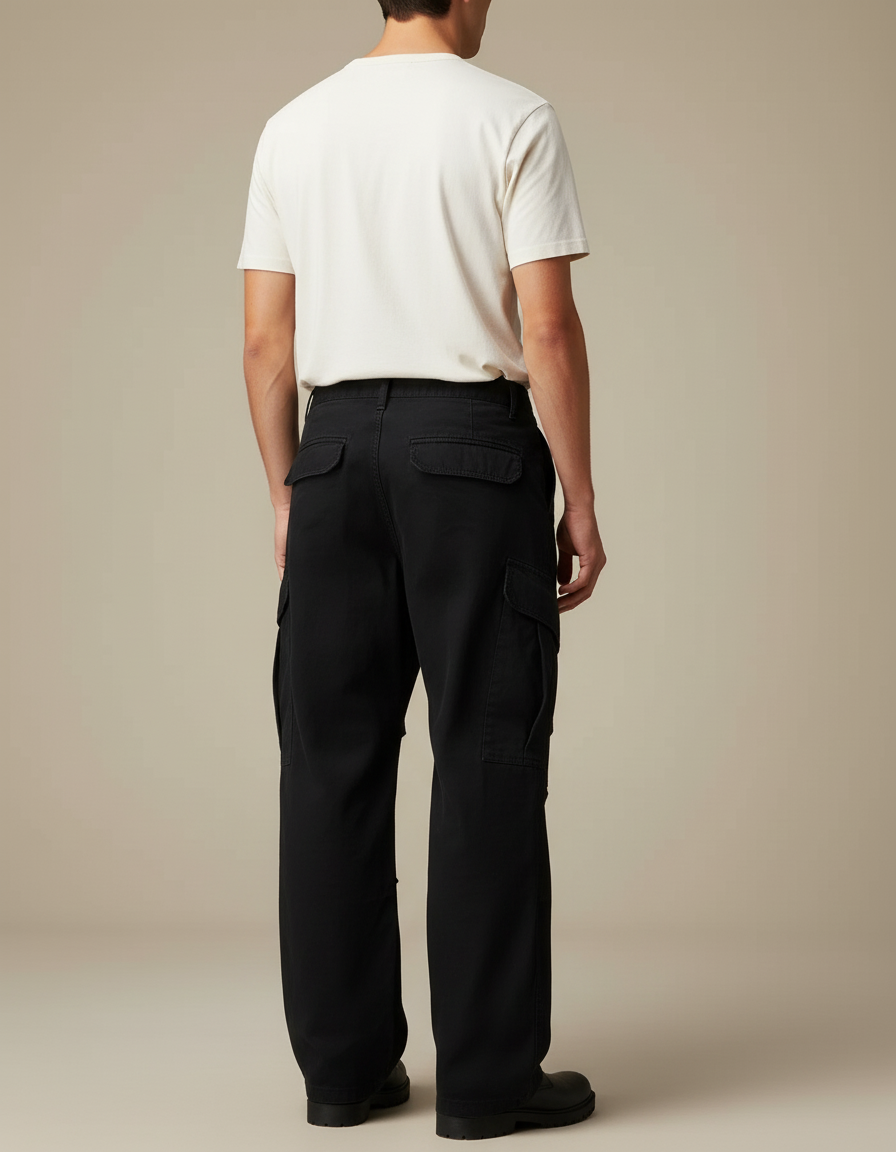 Pantalon Cargo Noir Ample Homme Multipoches - Toile - vue 2