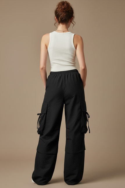 Pantalon Cargo Noir Ample Fluide Sportif Femme - Polyester - vue 2