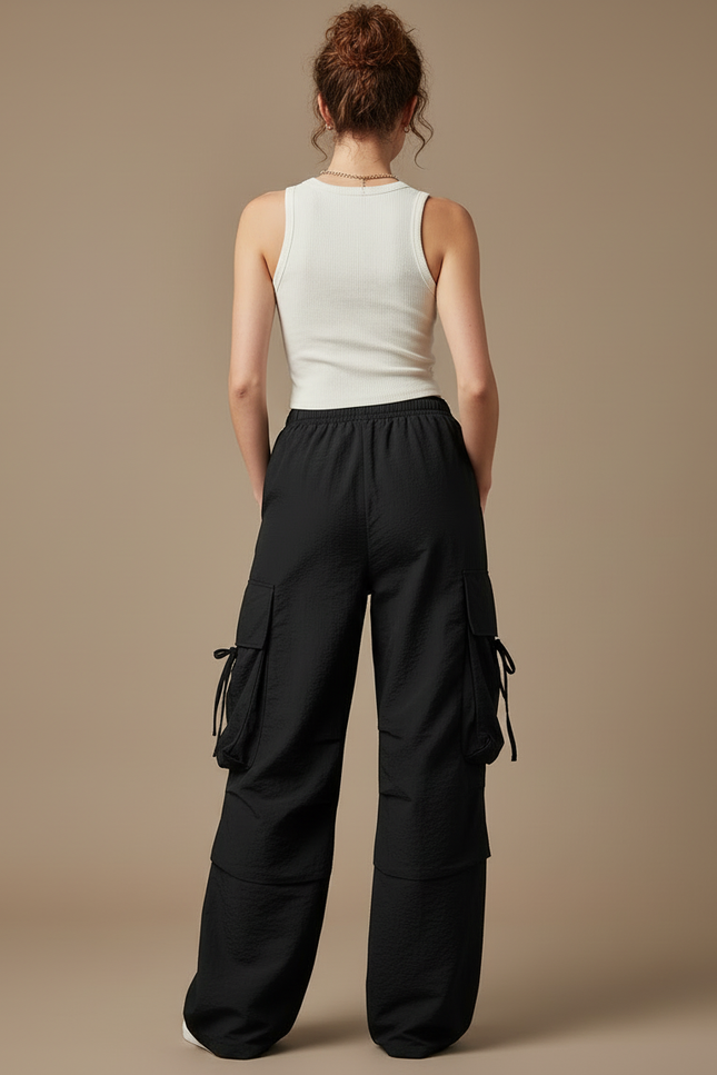 Pantalon Cargo Noir Ample Fluide Sportif Femme - Polyester - vue 2