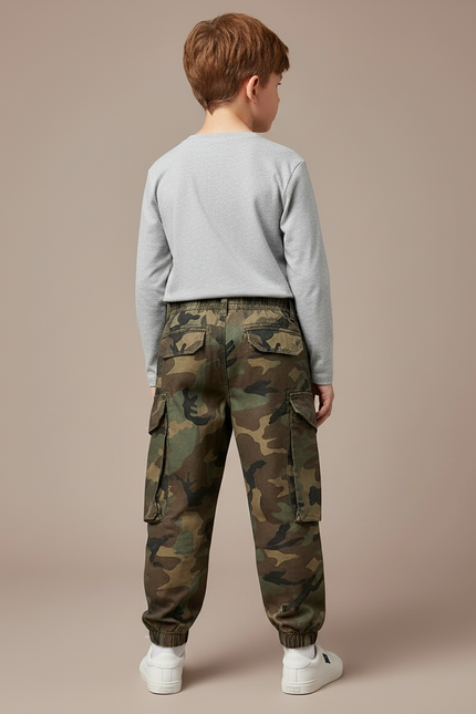 Pantalon Cargo Camouflage Garçon Ample Multipoches - Imprimé Toile - vue 2