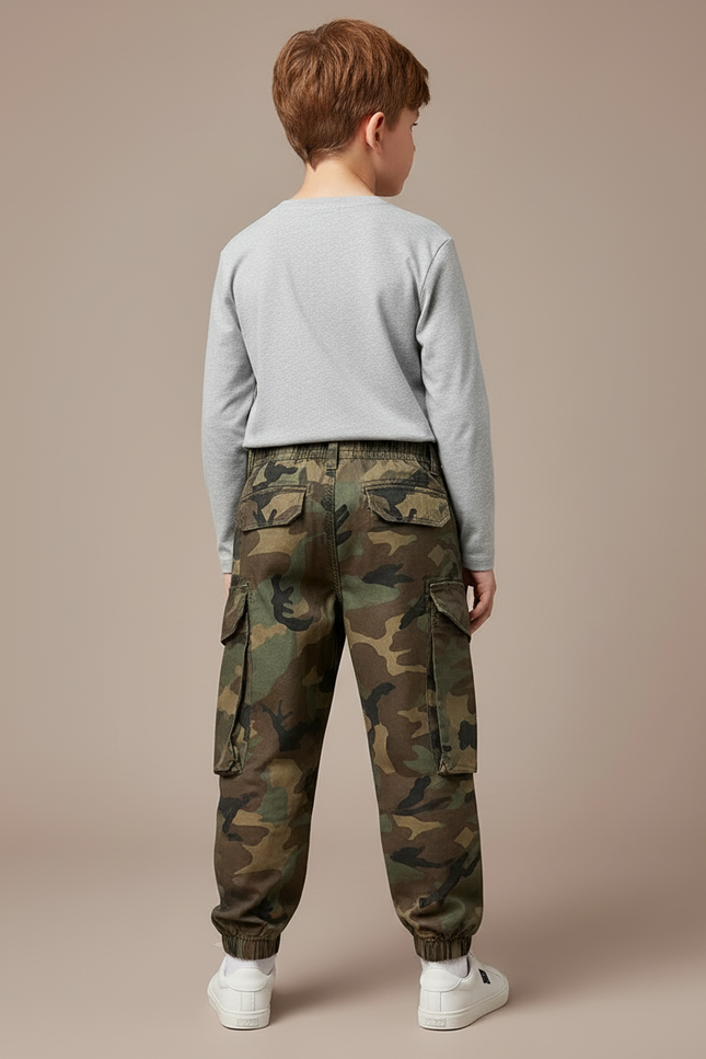 Pantalon Cargo Camouflage Garçon Ample Multipoches - Imprimé Toile - vue 2