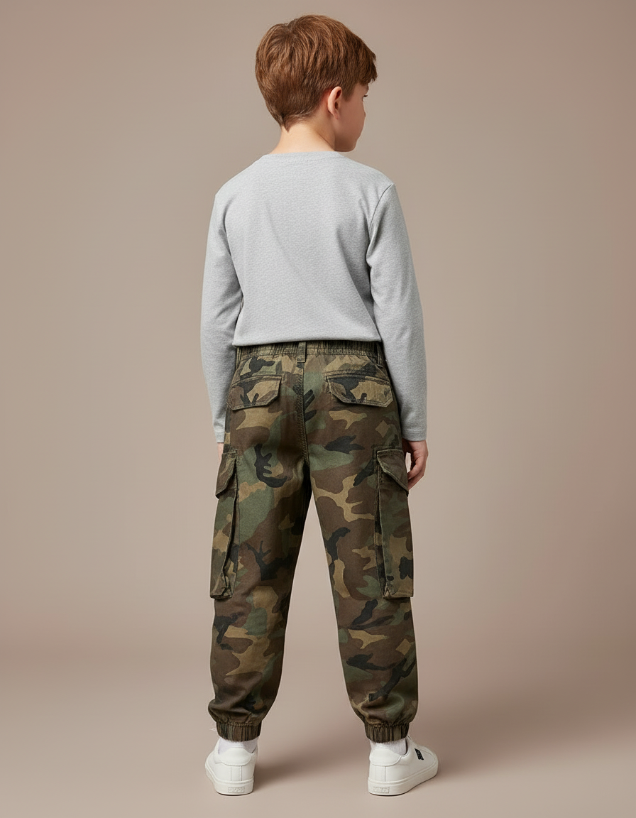 Pantalon Cargo Camouflage Garçon Ample Multipoches - Imprimé Toile - vue 2