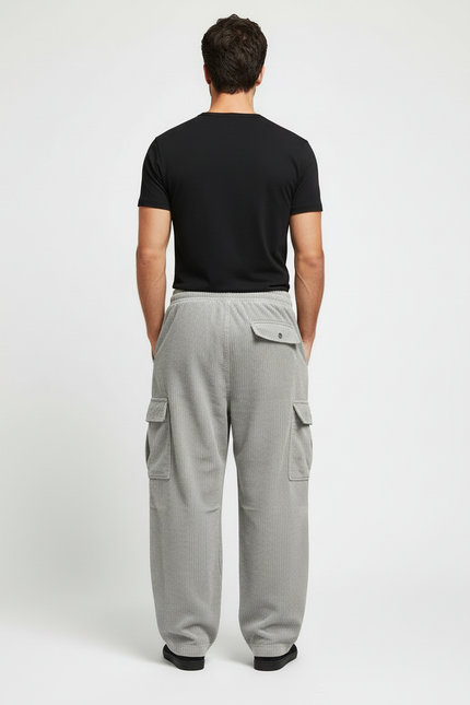Pantalon Cargo Gris Côtelé Ample Décontracté Homme - Cordé - vue 2