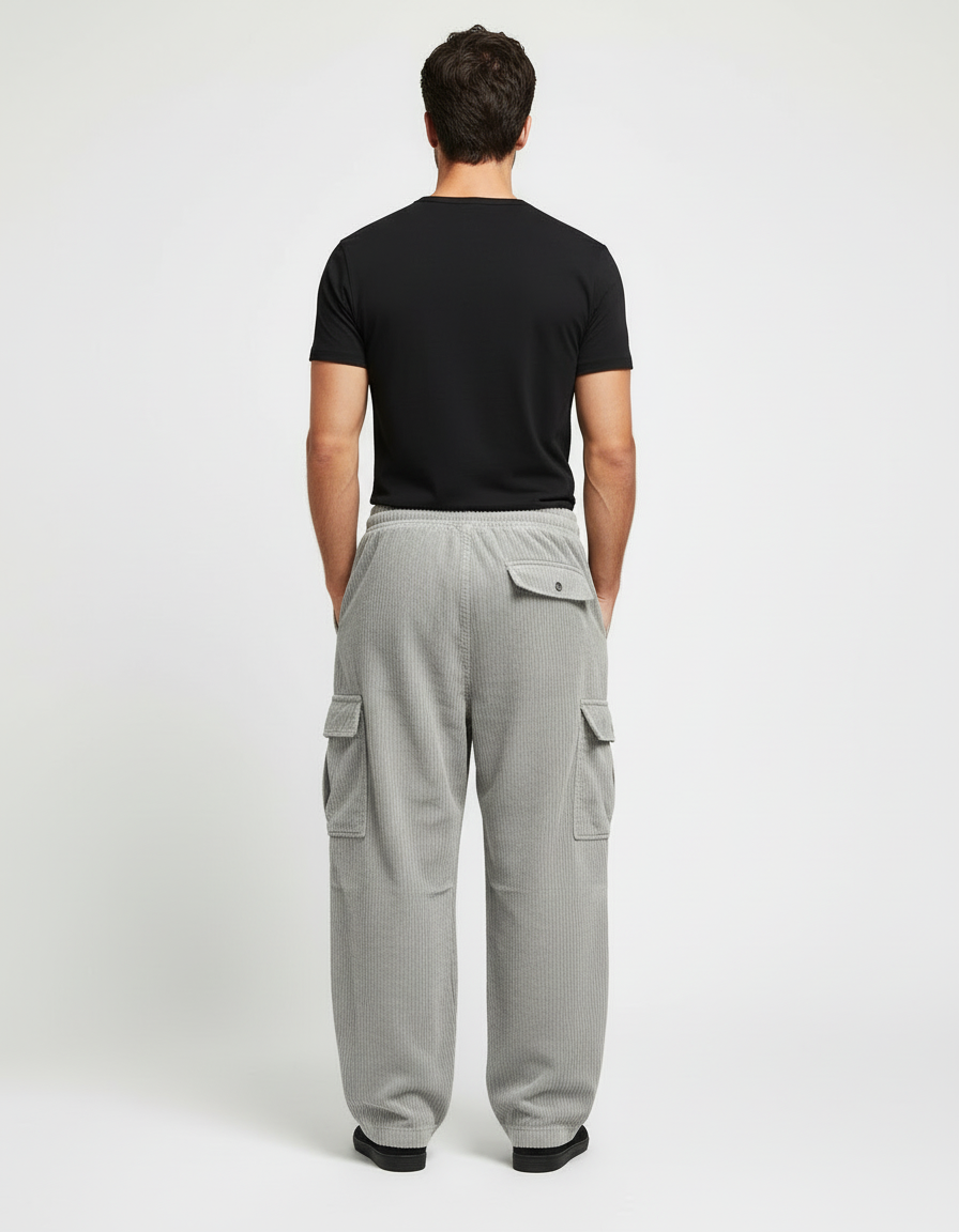 Pantalon Cargo Gris Côtelé Ample Décontracté Homme - Cordé - vue 2