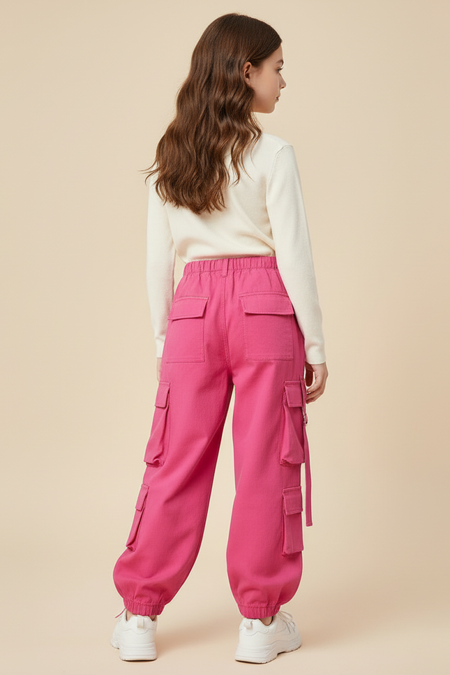 Pantalon Cargo Fuchsia Ample Poches Fille - Rose Coton - vue 2