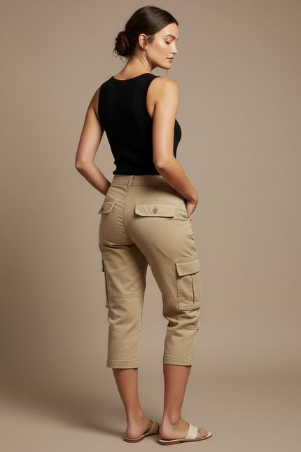Pantalon Cargo 3/4 Femme - Beige Gabardine - vue 2