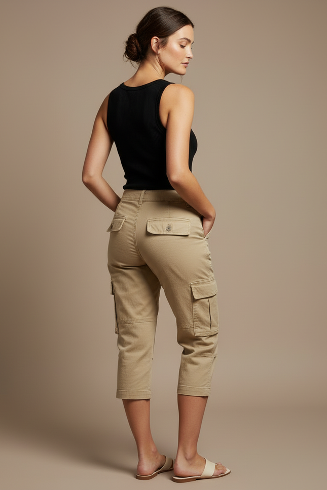 Pantalon Cargo 3/4 Femme - Beige Gabardine - vue 2