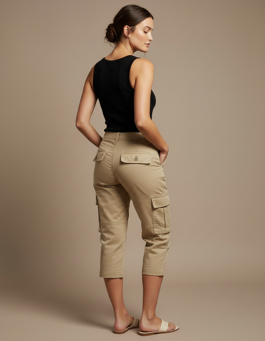 Pantalon Cargo 3/4 Femme - Beige Gabardine - vue 2