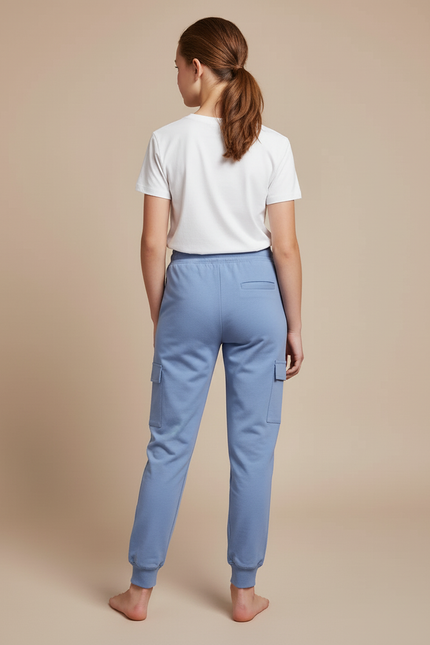 Pantalon Cargo Bleu Ciel Coton Multi-Poches Enfant - Molleton - vue 2