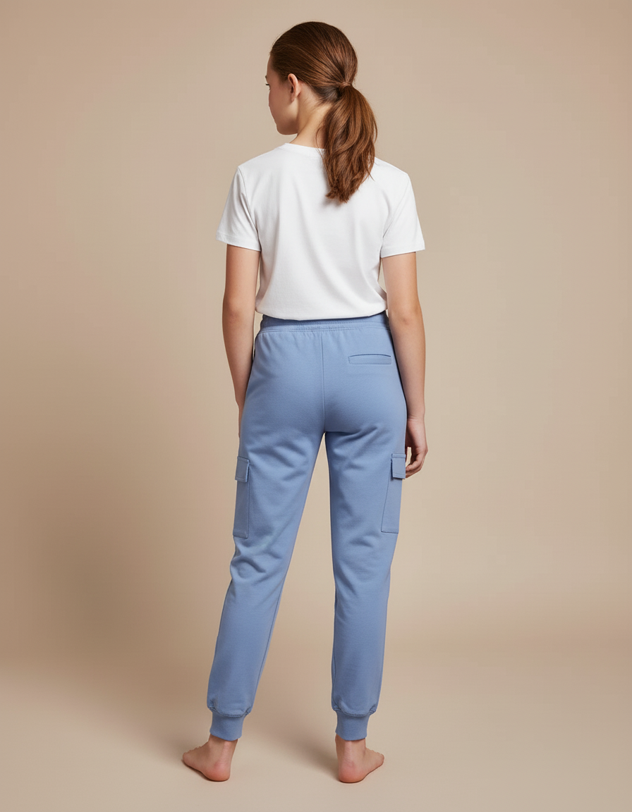 Pantalon Cargo Bleu Ciel Coton Multi-Poches Enfant - Molleton - vue 2