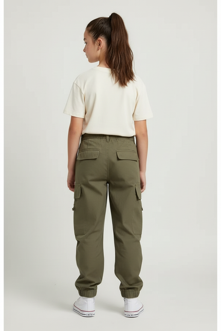 Pantalon Cargo Fille Vert Olive Jogger - Kaki Gabardine - vue 2