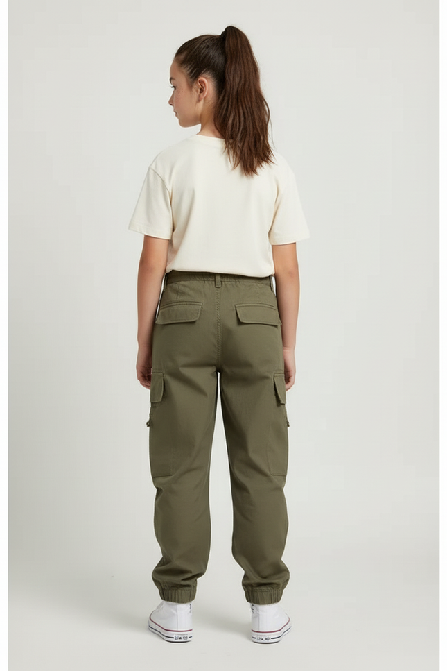 Pantalon Cargo Fille Vert Olive Jogger - Kaki Gabardine - vue 2