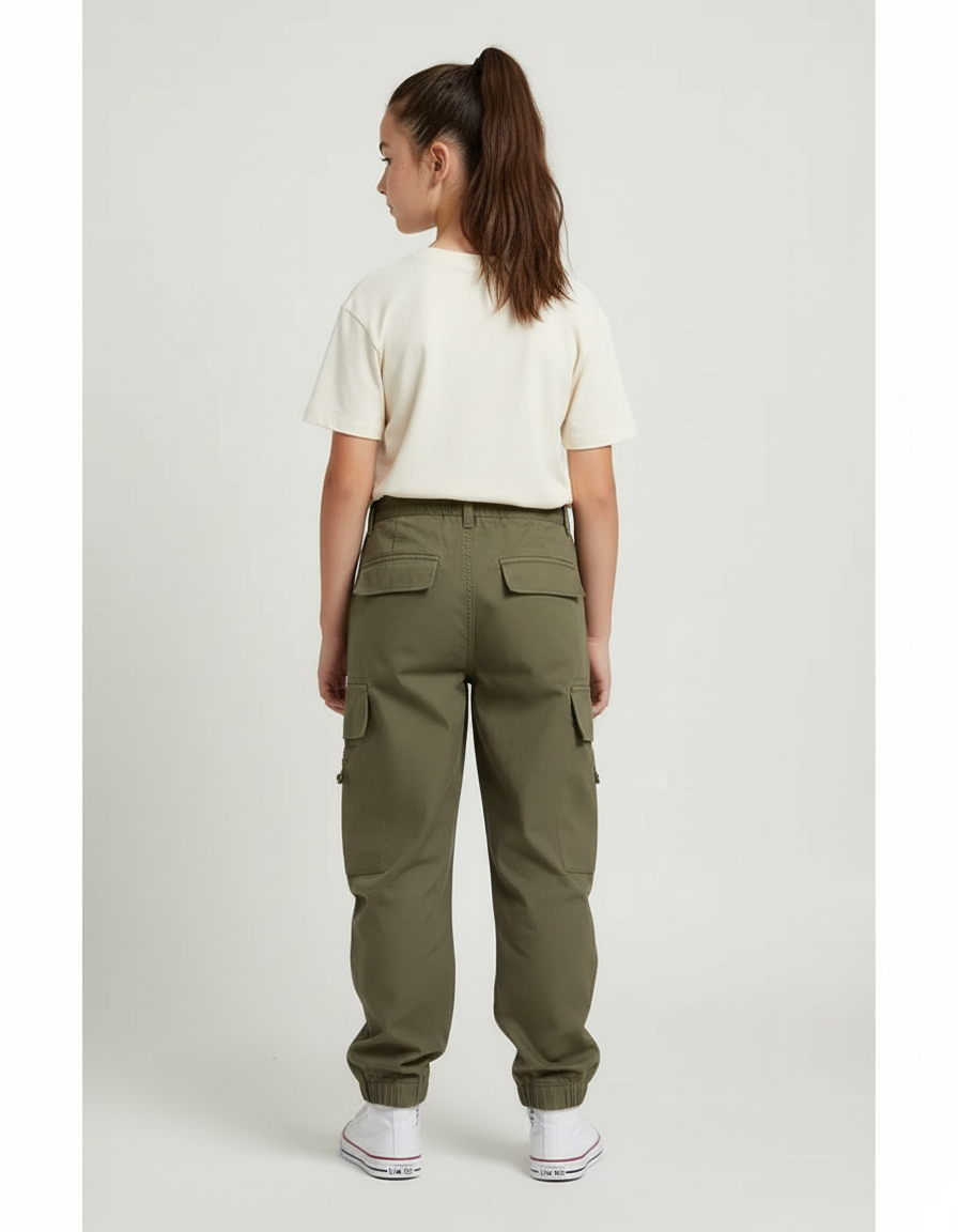 Pantalon Cargo Fille Vert Olive Jogger - Kaki Gabardine - vue 2