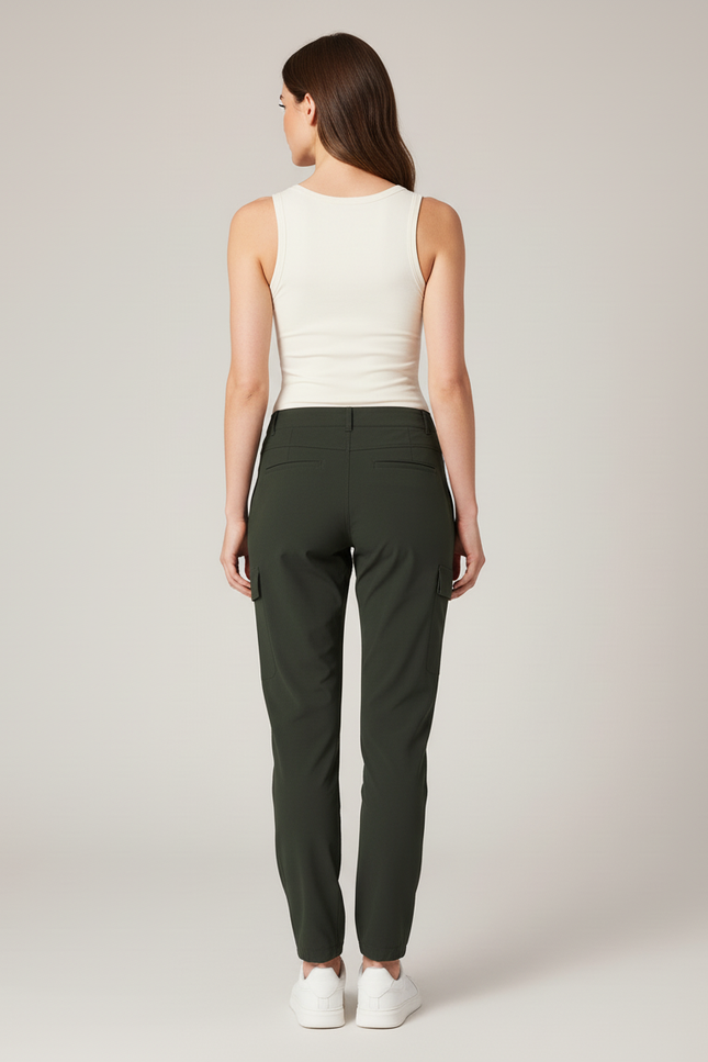 Pantalon Cargo Vert Kaki Femme Léger Ample - Polyester - vue 2