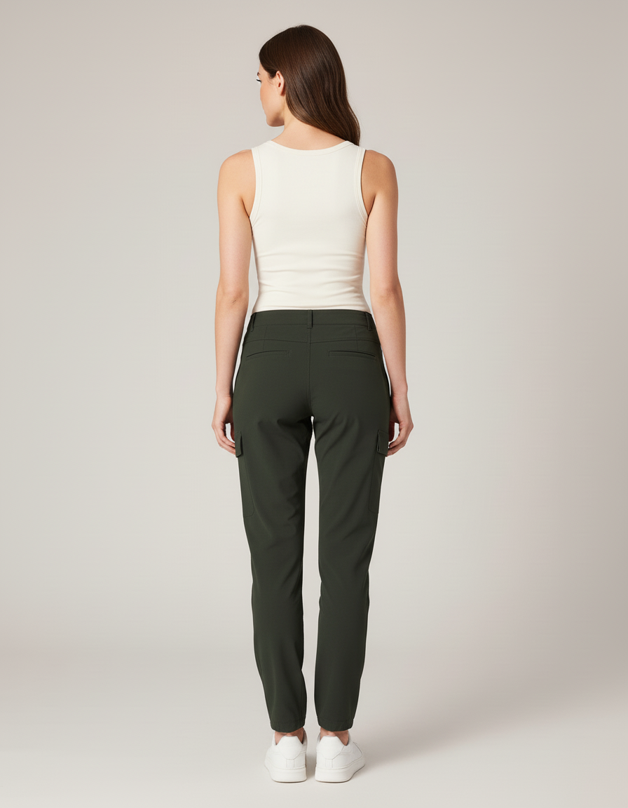 Pantalon Cargo Vert Kaki Femme Léger Ample - Polyester - vue 2