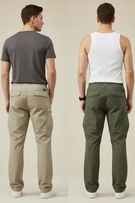 Pantalon Cargo Ample Léger Décontracté Homme Coton - Kaki - vue 2