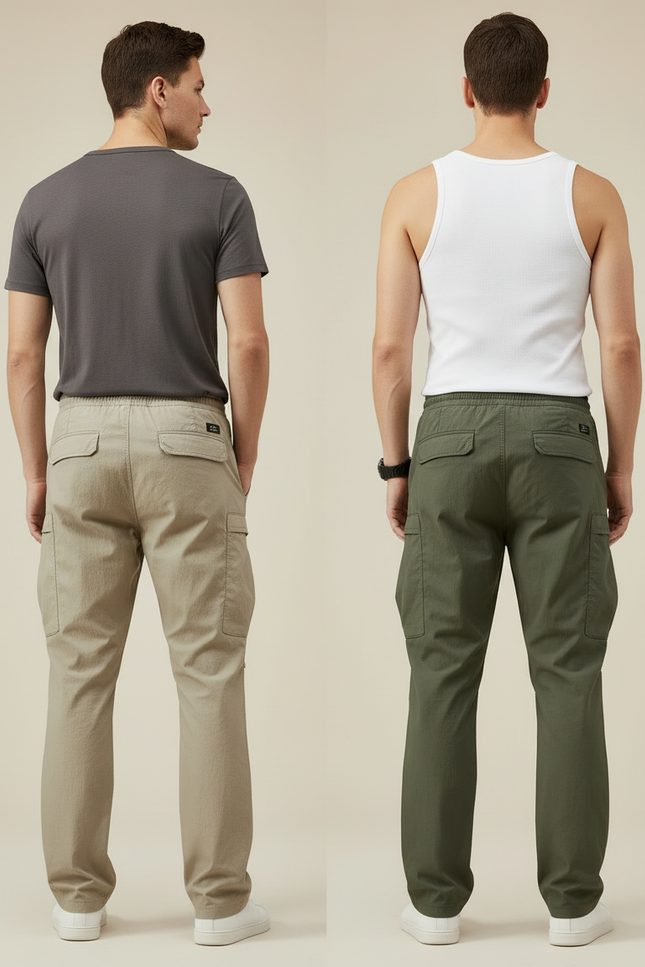 Pantalon Cargo Ample Léger Décontracté Homme Coton - Kaki - vue 2