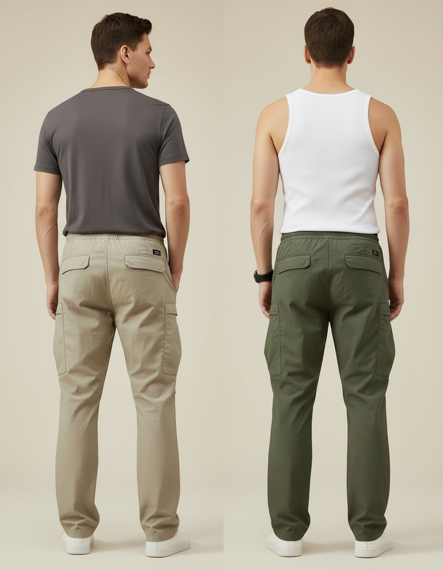Pantalon Cargo Ample Léger Décontracté Homme Coton - Kaki - vue 2