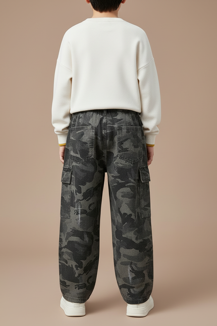 Pantalon Cargo Camouflage Gris Ample Garçon - Jean - vue 2