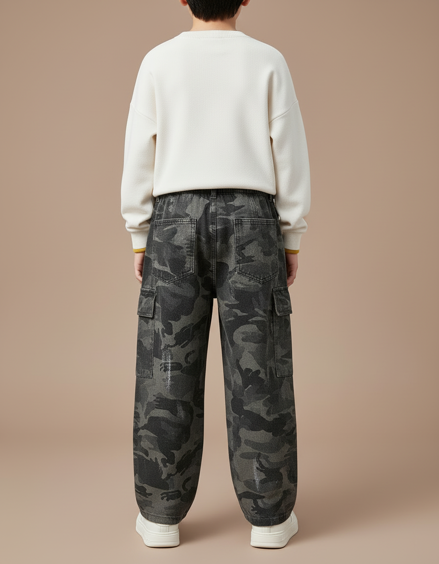 Pantalon Cargo Camouflage Gris Ample Garçon - Jean - vue 2
