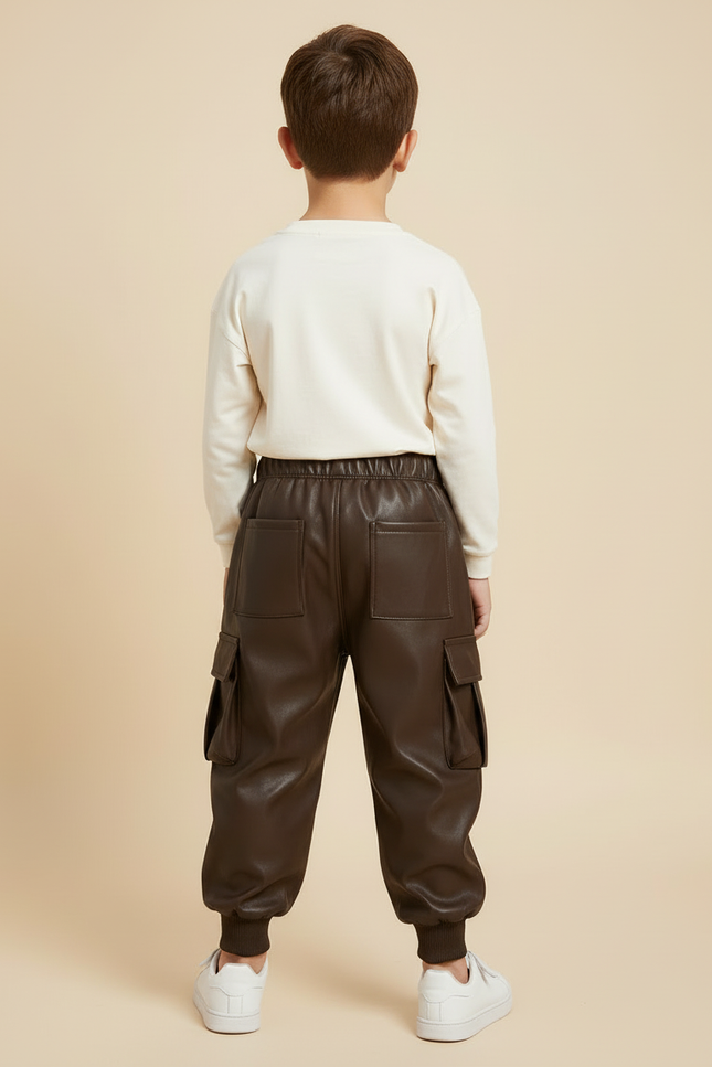 Pantalon Cargo Marron Similicuir Ample Enfant - Simili cuir - vue 2