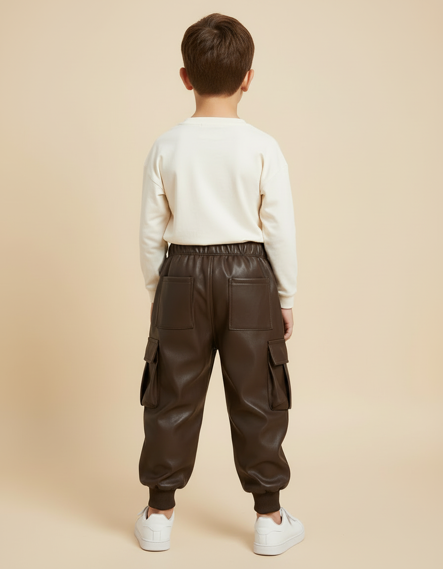 Pantalon Cargo Marron Similicuir Ample Enfant - Simili cuir - vue 2