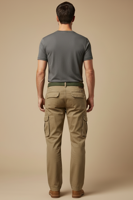 Pantalon Cargo Kaki Ample Multipoches Homme Décontracté - Toile - vue 2