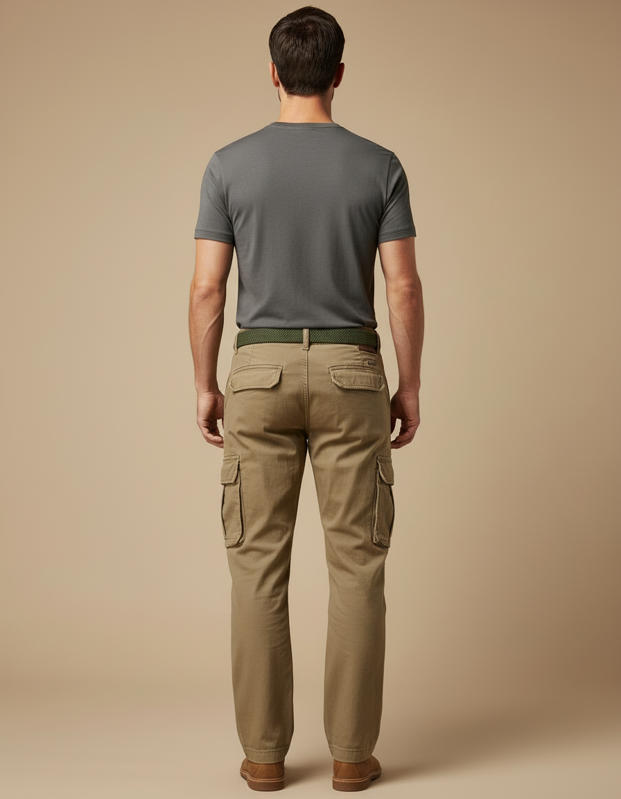 Pantalon Cargo Kaki Ample Multipoches Homme Décontracté - Toile - vue 2
