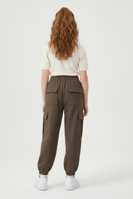 Pantalon Cargo Kaki Ample Multipoches Fille Coton - Molleton - vue 2