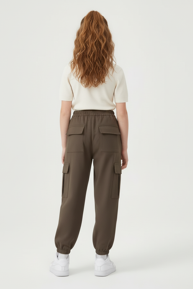 Pantalon Cargo Kaki Ample Multipoches Fille Coton - Molleton - vue 2