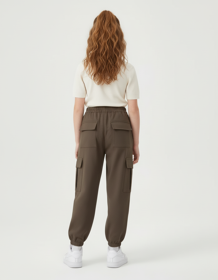 Pantalon Cargo Kaki Ample Multipoches Fille Coton - Molleton - vue 2