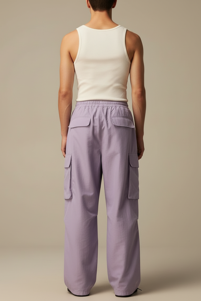 Pantalon Cargo Lilas Ample Multi-Poches Décontracté Homme - Violet Polyester - vue 2