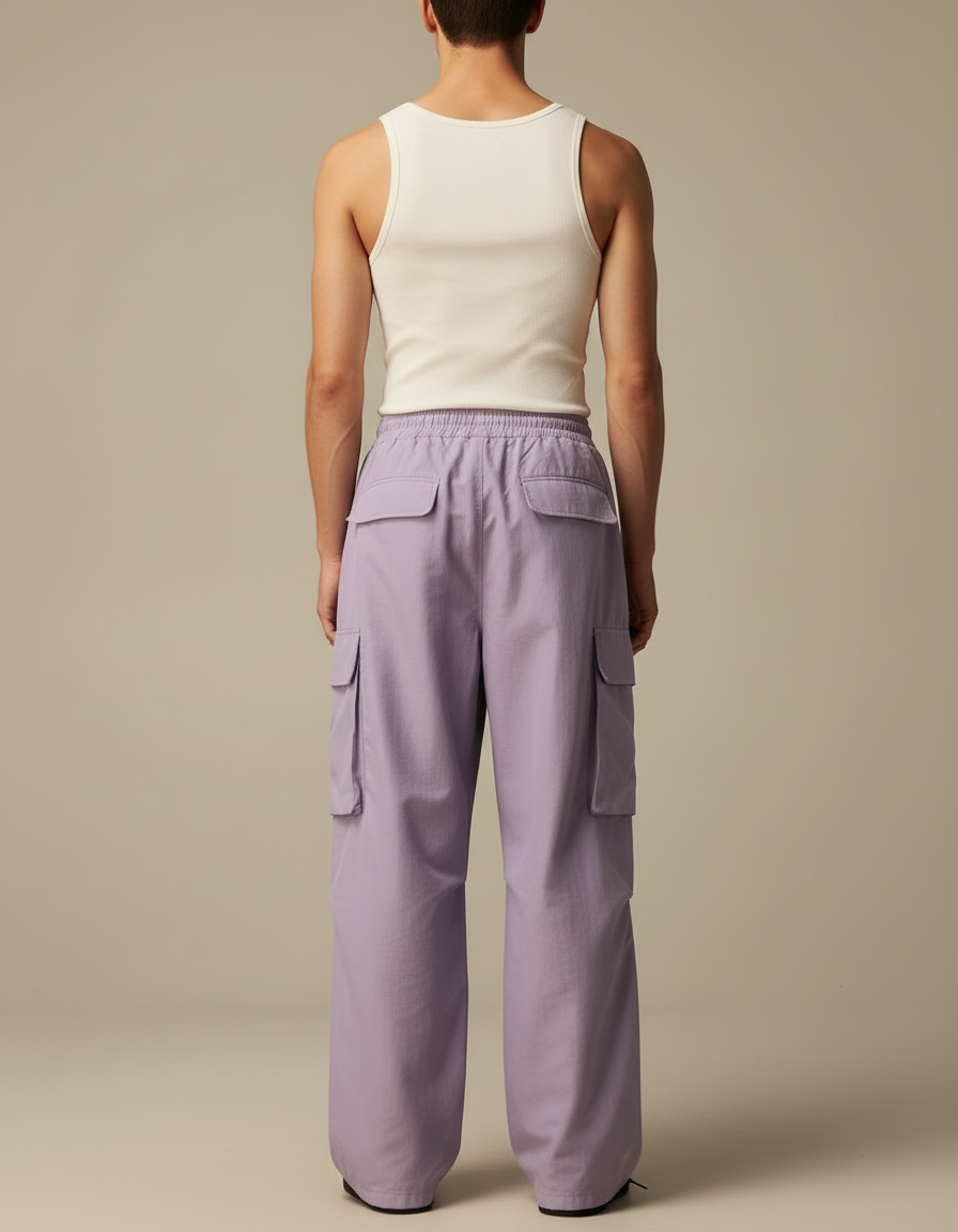 Pantalon Cargo Lilas Ample Multi-Poches Décontracté Homme - Violet Polyester - vue 2