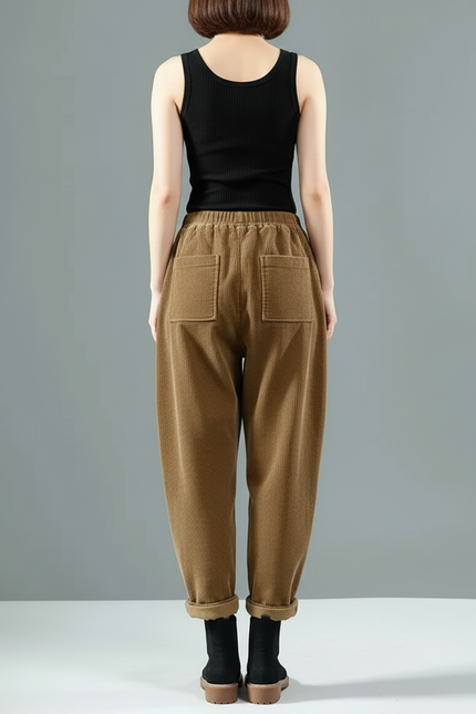 Pantalon Cargo Marron Côtelé Ample Décontracté Femme - Cordé - vue 2